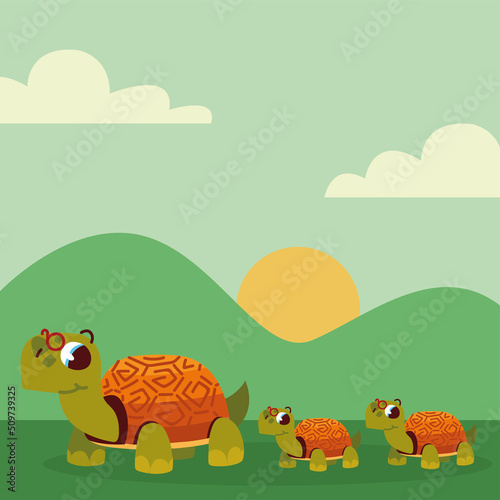 cute family turtles
