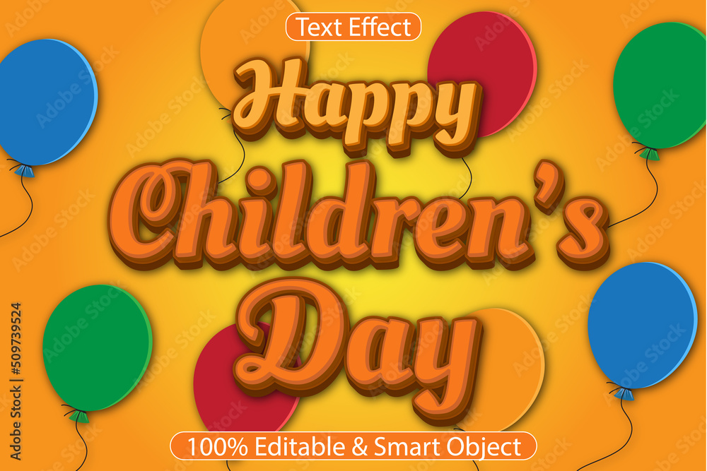 Happy Children Day Editable Text Effect 3 dimension Emboss Cartoon Style