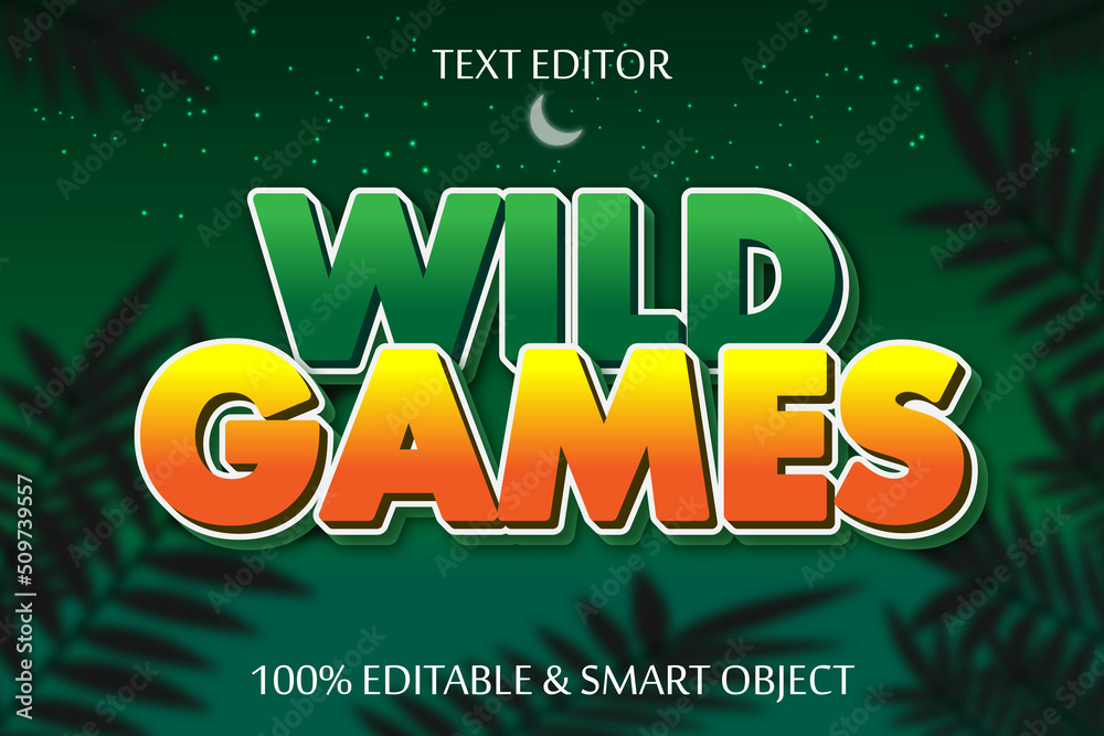 Wild games editable Text effect 3 dimension emboss cartoon style