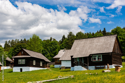 Open Air Village Museum in Stara Lubovna Castle, Slovak Republic. Wooden Traditional Houses © marcin jucha
