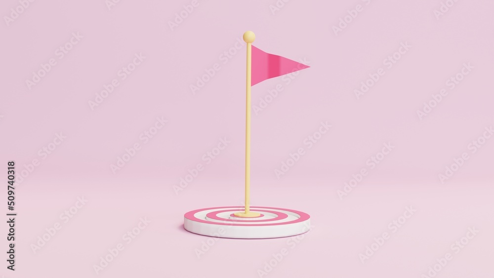 3d rendering, 3d illustration, flagpole placing on dart board, business concept, target and achievement idea 3d rendering, 3d illustration, flagpole placing on dart board, business concept, target and achievement idea