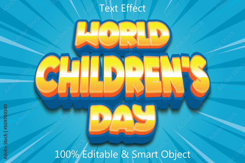 World Children Editable Text Effect 3 dimension Emboss Cartoon Style