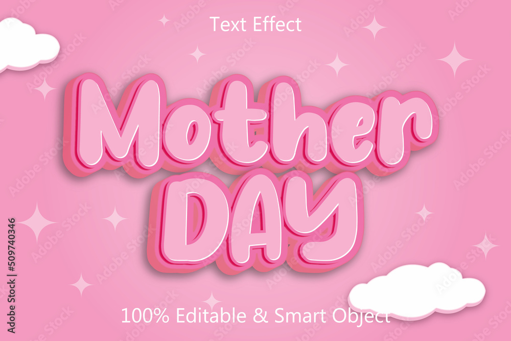 Mother day Editable Text Effect 3 dimension Emboss Cartoon Style