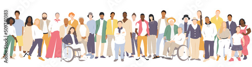 People stand side by side together. Flat vector illustration.