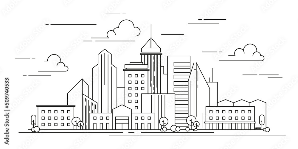 Cityscape in linear style. Urban city landscape with skyscrapers. Cityscape in linear style. Urban city landscape with skyscrapers.