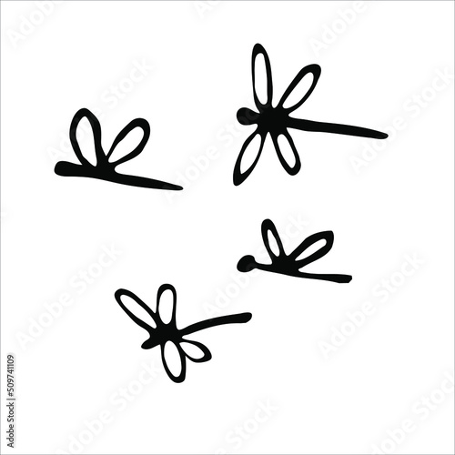 Dragonfly simple doodle. Isolated vector on white bakground. Cartoon insects © Lena Sim