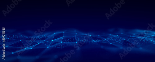 Photography Abstract futuristic wave with moving dots, lines and triangles