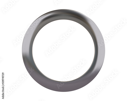 Silver metal grommet ring for paper, card, tag, sticker or hanger. Banner steel or chrome circle isolated realistic eyelet on white background. Vector illustration