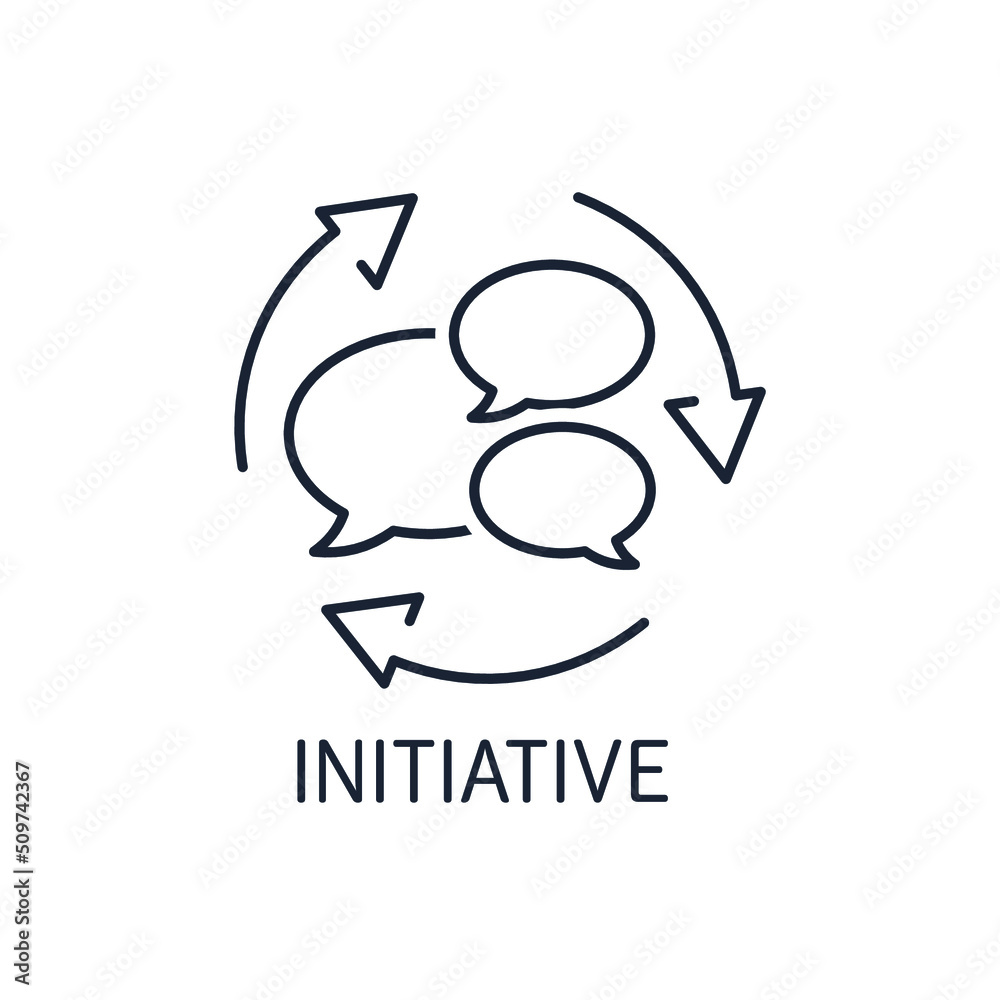 Fototapeta premium Initiative. Leadership in decision making. Dialogue, negotiations. Vector linear icon isolated on white background.