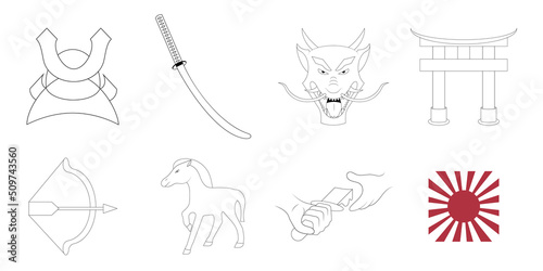 фотографія Samurai cartoon pictograms vector set illustration.