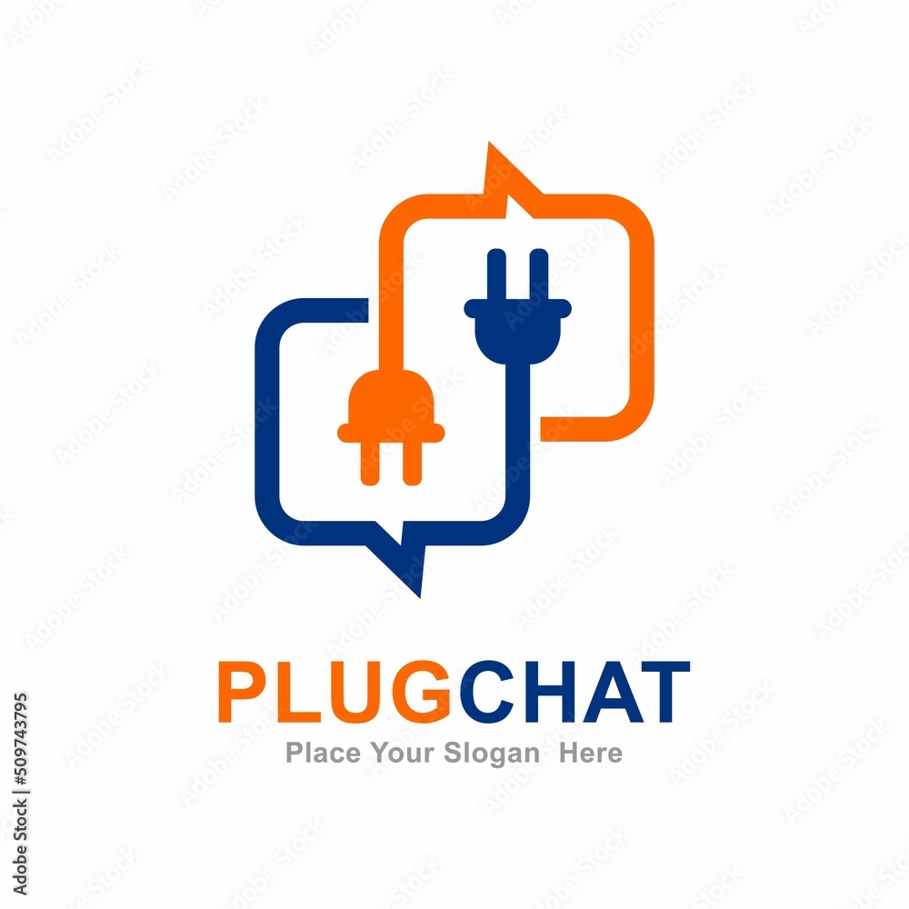 Plug chat vector logo template. Suitable for technology, electric and media social Plug chat vector logo template. Suitable for technology, electric and media social