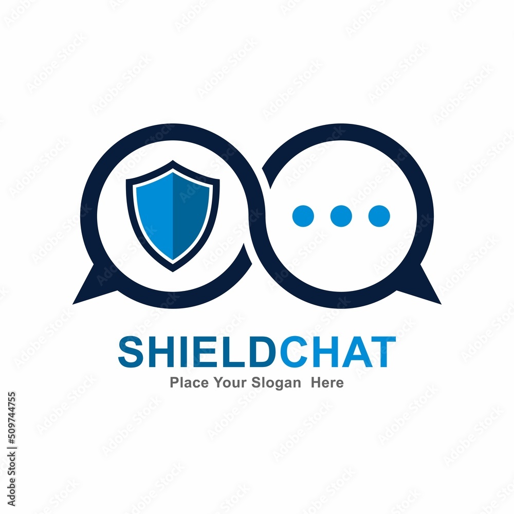 Shield chat vector logo template. Suitable for business, protection and media social