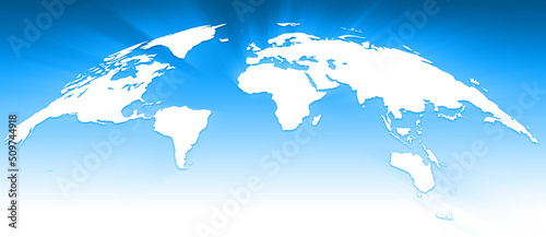 光射す世界地図、青、ヨーロッパ中心