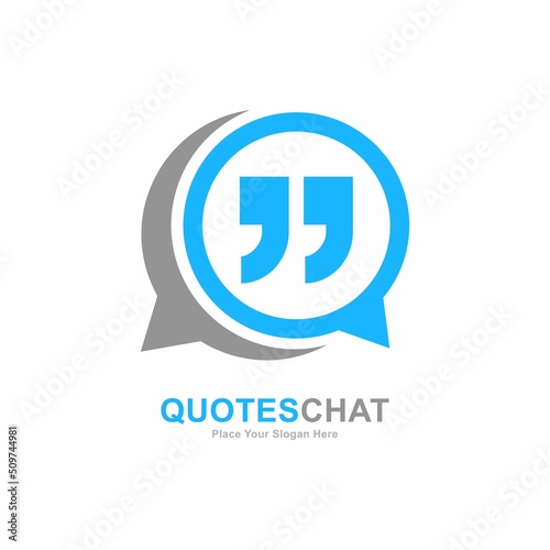 Quotation mark with chat logo vector template design. Suitable for business, education, social media, online and punctuation symbol