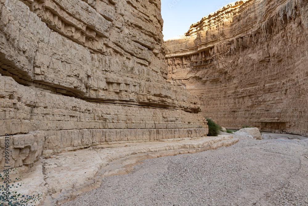 Stone  desert near the Khatsatson stream, on the Israeli side of the Dead Sea, near Jerusalem in Israel