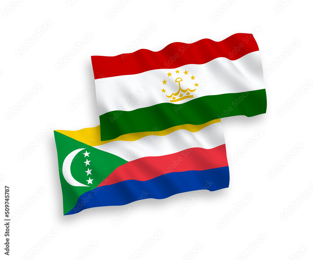 Flags of Union of the Comoros and Tajikistan on a white background Flags of Union of the Comoros and Tajikistan on a white background
