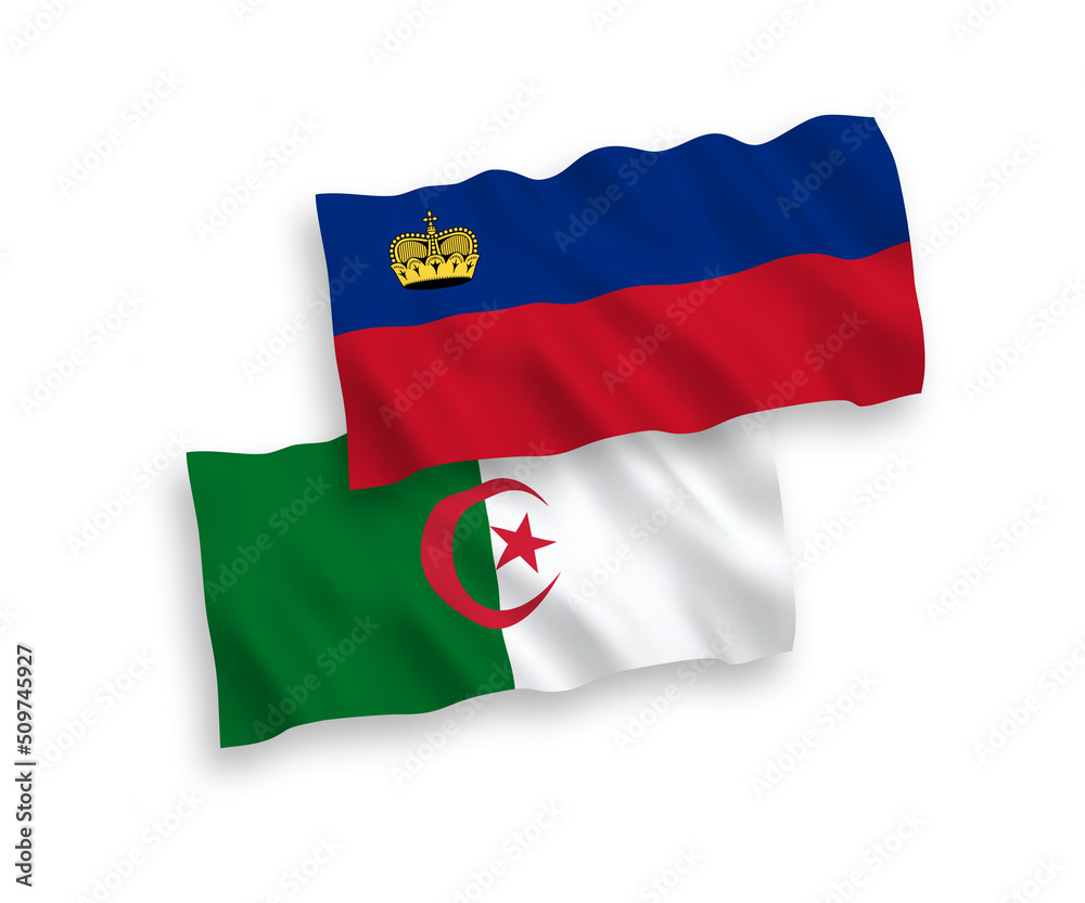 Naklejka premium Flags of Liechtenstein and Algeria on a white background