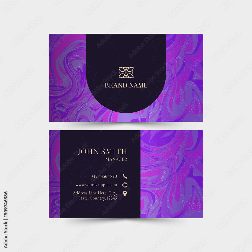 Fluid Art Business Card Design In Front And Back View.