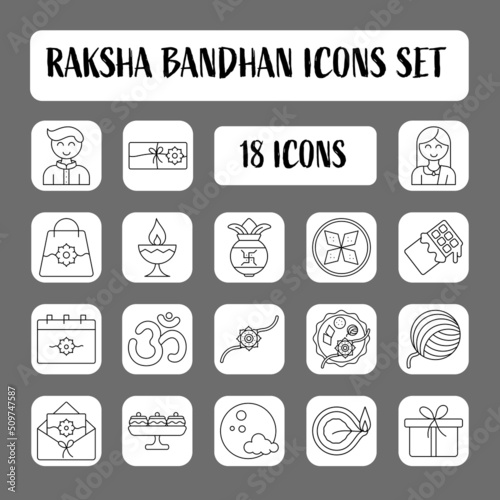 Isolated 18 Raksha Bandhan Icon Set In Line Art.