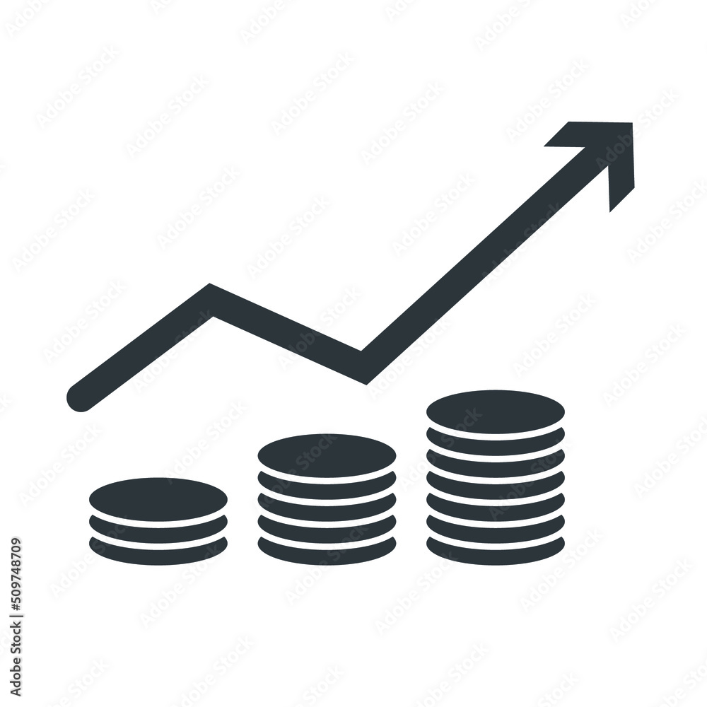 Icon vector graphic of coin up arrow Icon vector graphic of coin up arrow