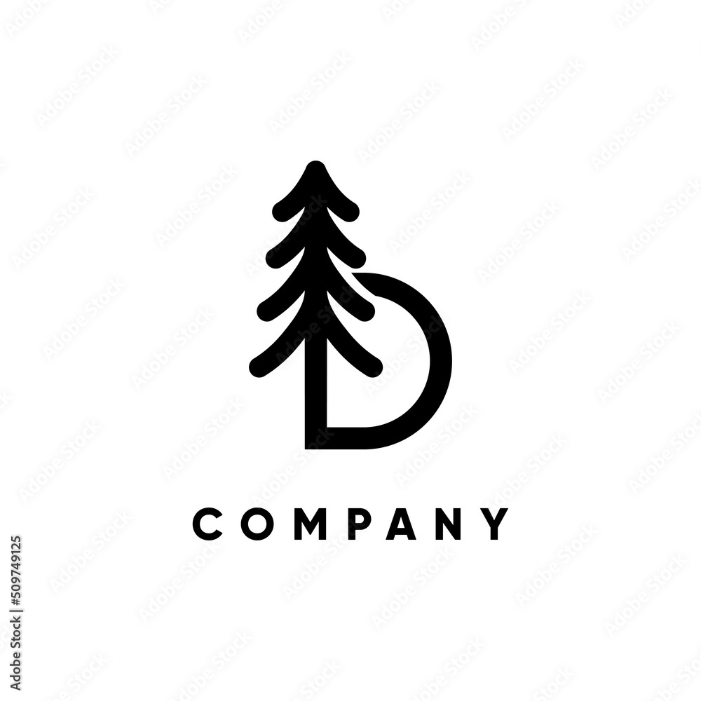 Letter D Pine Tree Logo Design Vertor Icon Graphic Emblem Illustration