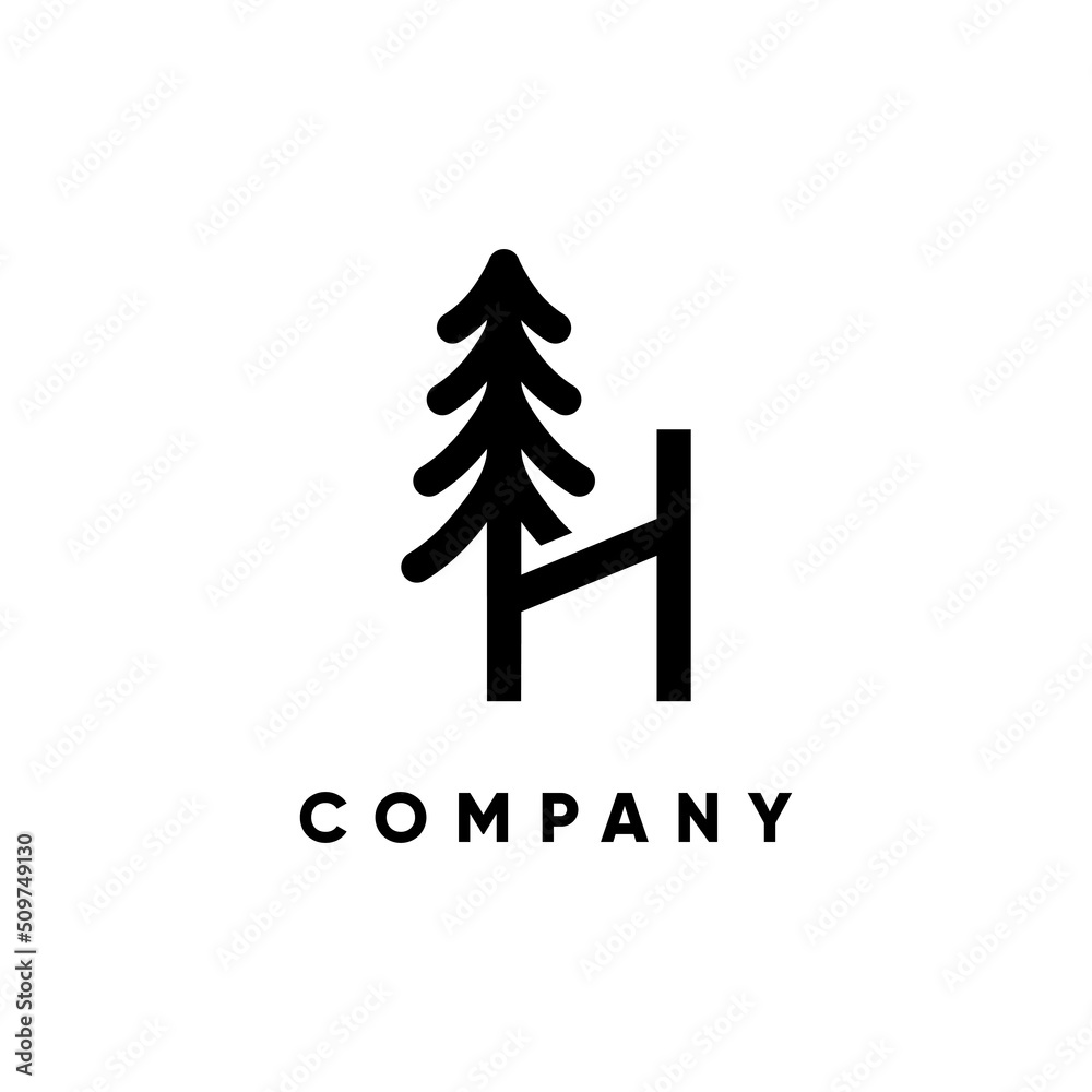 Letter H Pine Tree Logo Design Vertor Icon Graphic Emblem Illustration