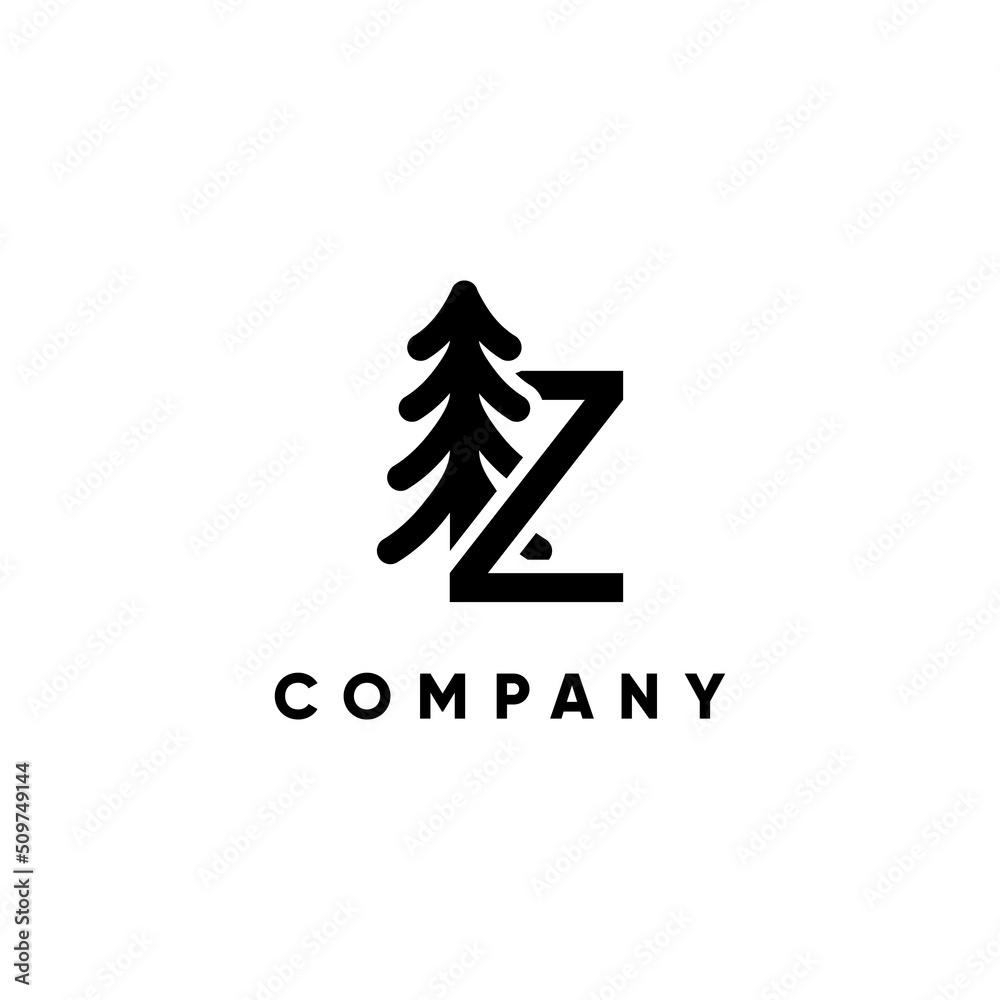 LetterZ Pine Tree Logo Design Vertor Icon Graphic Emblem Illustration