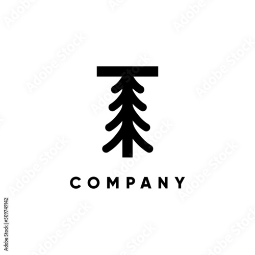 Letter T Pine Tree Logo Design Vertor Icon Graphic Emblem Illustration