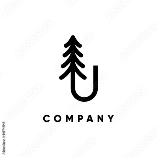 Letter U Pine Tree Logo Design Vertor Icon Graphic Emblem Illustration
