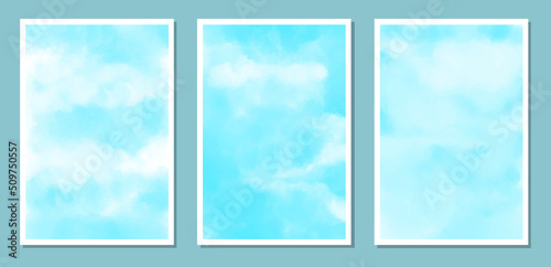 Hand painted watercolor sky and clouds, abstract watercolor azure blue texture, vector illustration. Set of vector images. © Valentina