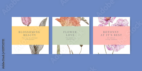 Banner template with botanical vintage concept,watercolor style