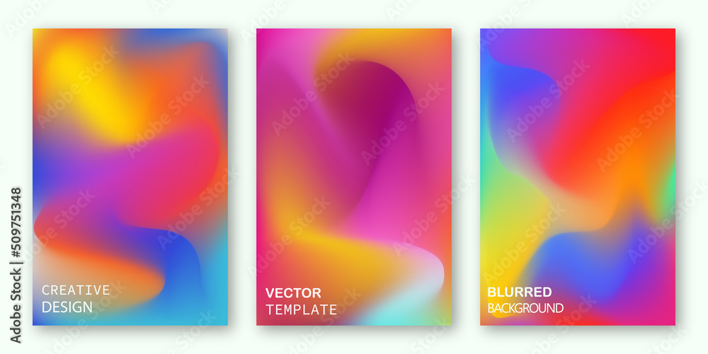 Design templates with vibrant gradient shapes. Smooth templates collection for brochures. Set of colorful smooth Gradient cover template design set for poster, social media post and stories banner. 