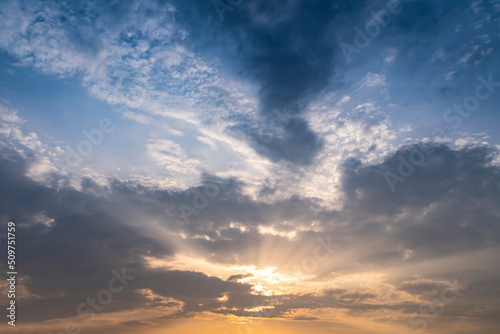 Fototapeta Naklejka Na Ścianę i Meble -  Beautiful sky sunset orange and blue sky color for nature background