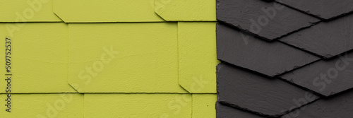 Panel kuchenny z motywem Panoramic image. Light green and dark grey slate facade background