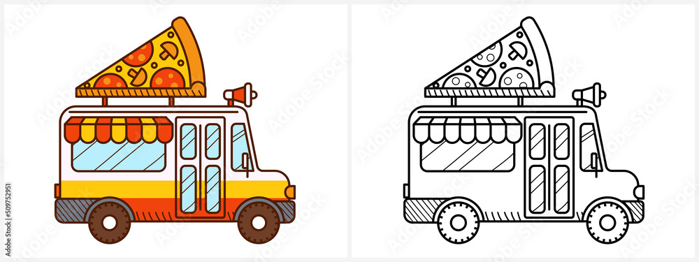 Pizza van coloring page for kids. Cartoon truck Stock Vector | Adobe Stock