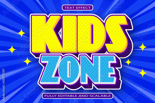 Kids Zone editable Text effect 3 Dimension emboss Comic style