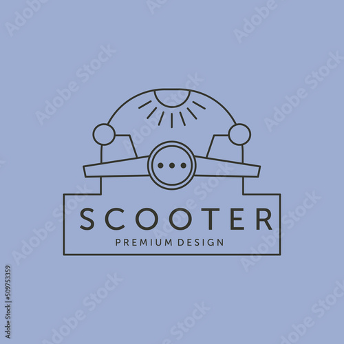 scooter motorcycle and sunburst line art logo vector symbol illustration design