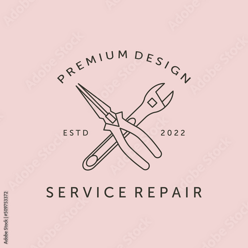 service repair wrench and pliers line art logo vector symbol illustration design