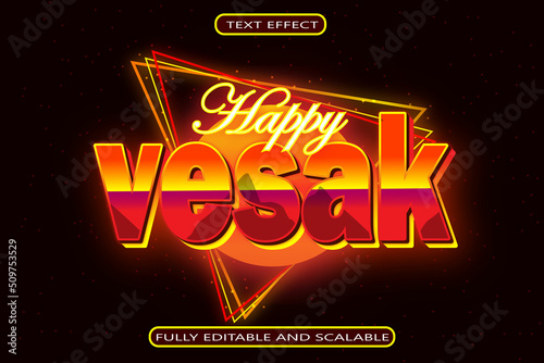 Happy Vesak Editable Text Effect 3 Dimension Emboss Retro Style