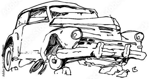 Hand drawn pen and ink studies of car/cars - vectorised in PS	 photo