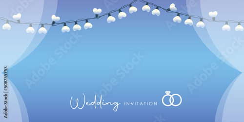 wedding invitation design blue sky and heart fairy lights