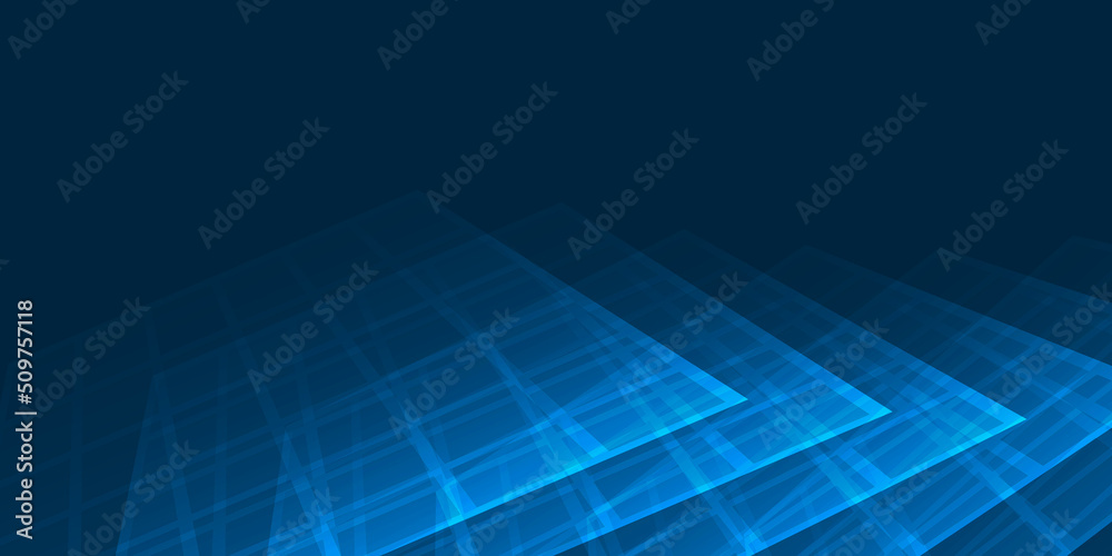 Blue Dark 3D Glowing Squares, Overlaying Geometric Shapes Pattern, Abstract Futuristic Vector Background, Texture Design, Template with Copyspace, Place, Room for Your Text