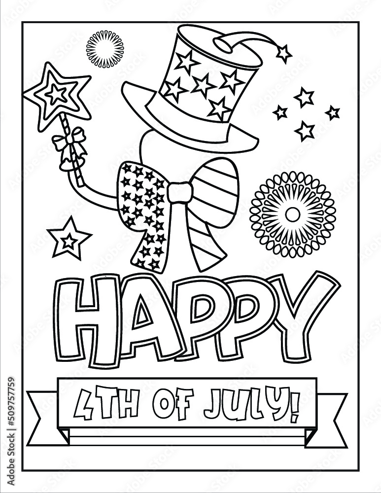 4th of July American Independence Day coloring page for kids and adults ...