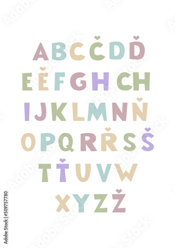 Funny font for children. Colorful vector letters. Poster for kids. Pastel colors.