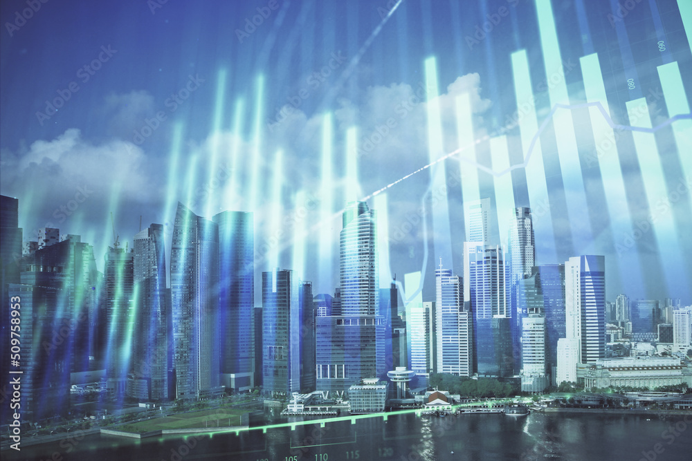 Forex chart on cityscape with skyscrapers wallpaper multi exposure. Financial research concept. Forex chart on cityscape with skyscrapers wallpaper multi exposure. Financial research concept.