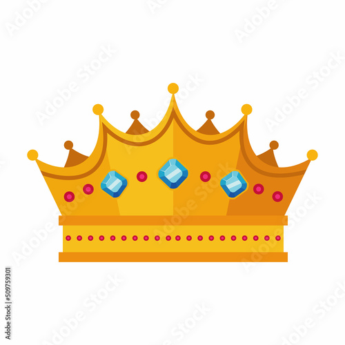 Vector illustration. Gold crown with precious stones on white background
