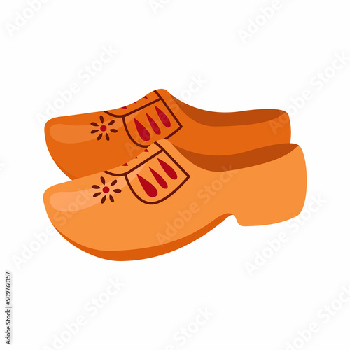 Dutch wooden shoes, klomp. Holland clogs, cartoon vector illustration