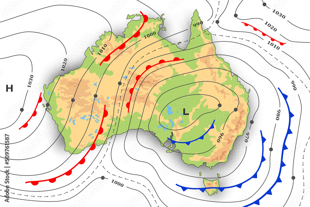 Fototapeta Forecast weather map of Australia. Meteorological