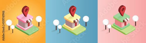 set shop with map pin red on phone minimal vector map 