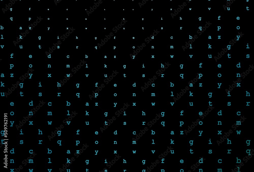 Dark blue vector background with signs of alphabet.